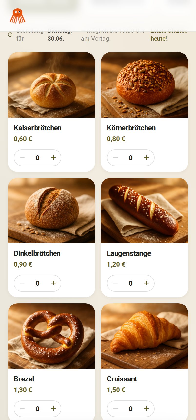 Sortiment mit Fotos und Preisen auf dem Handy