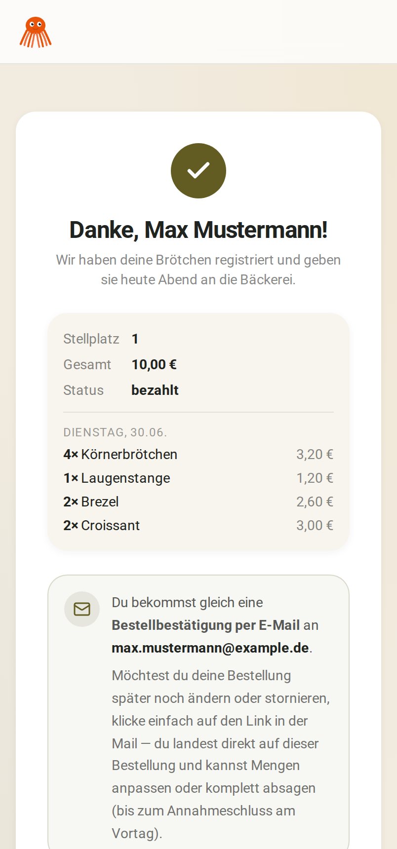 Bestellbestätigung auf dem Handy mit Erinnerung per E-Mail