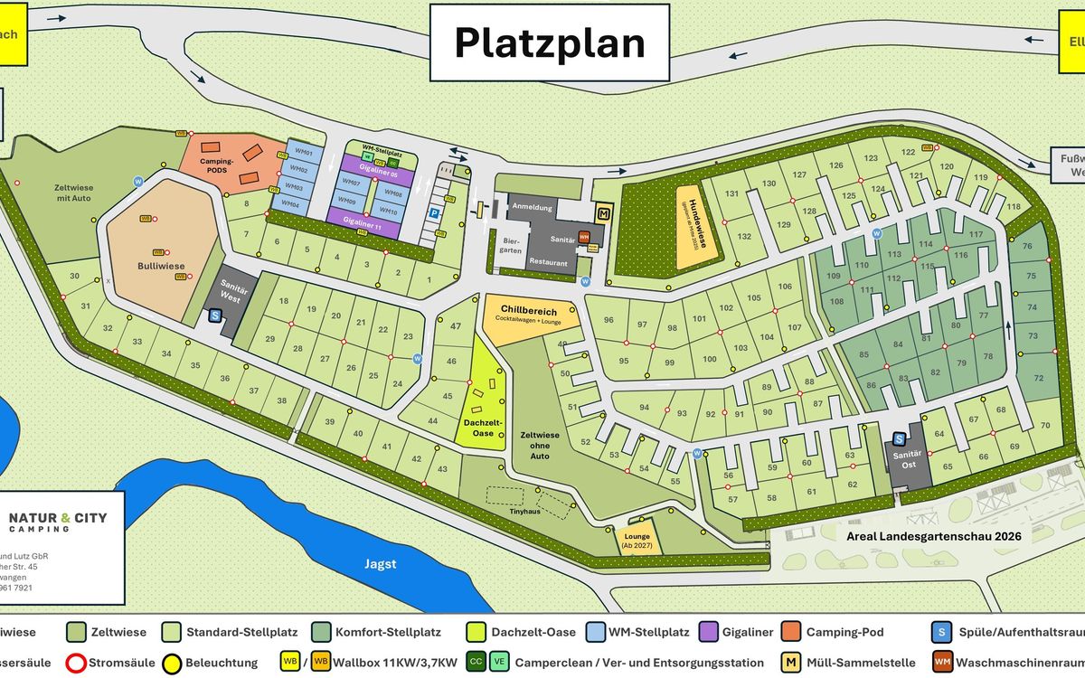 Aerial site map showing campsite pitches as a booking interface