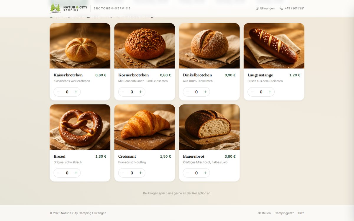 Tentacl Breakfast shop interface showing fresh bread products