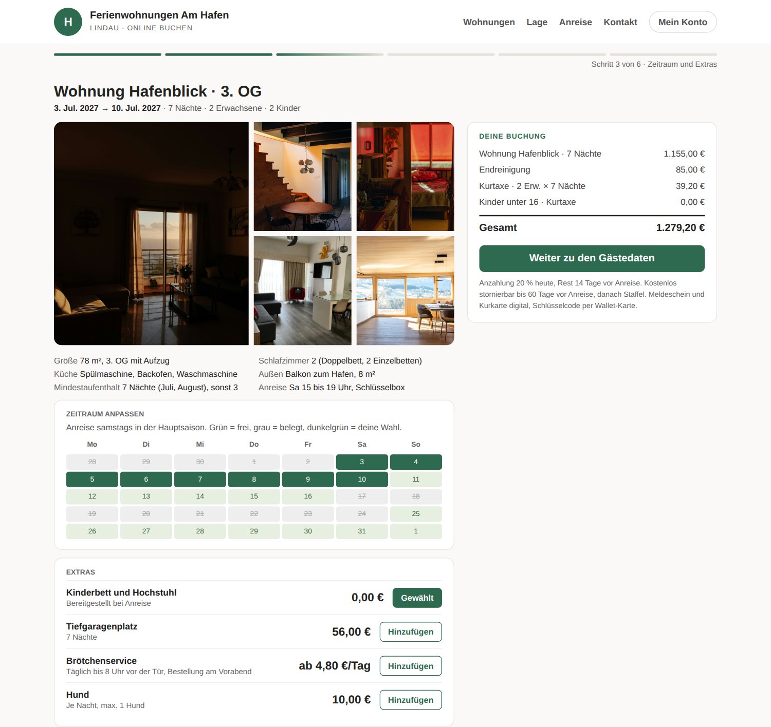 Wohnungsdetail mit Kalender