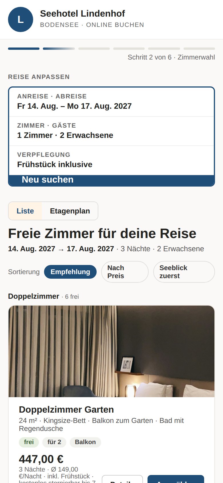 Zimmerwahl auf dem Telefon