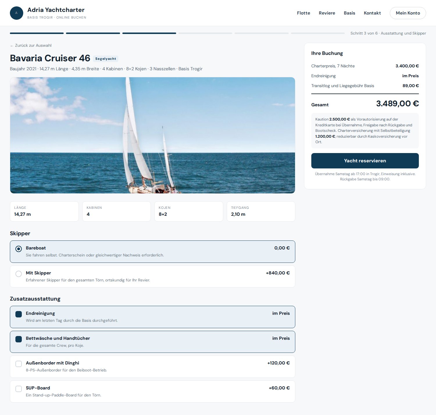 Yachtdetail mit Skipper und Ausstattung
