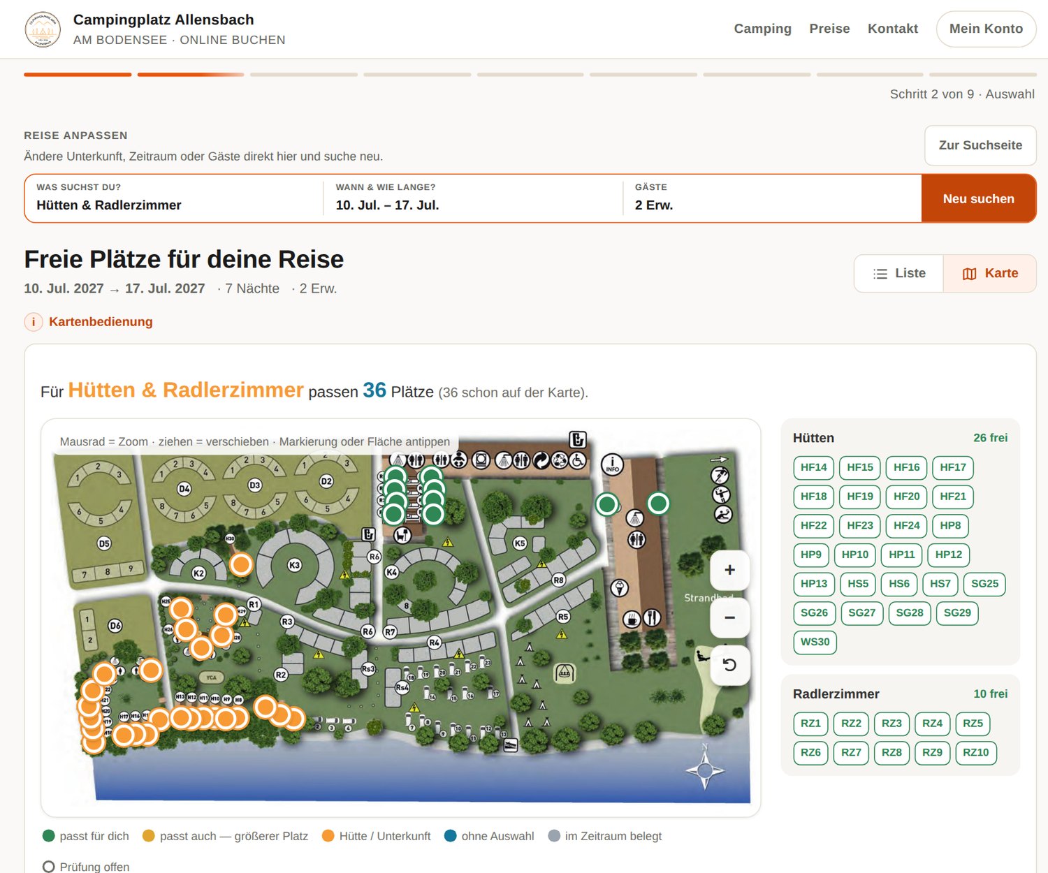 Lageplan eines Resorts mit allen Unterkünften