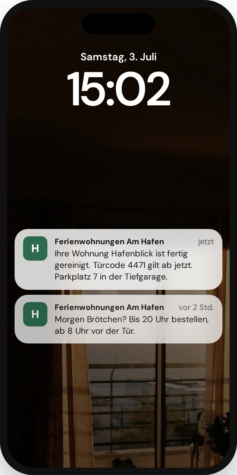 Nachricht des Vermieters auf dem Sperrbildschirm