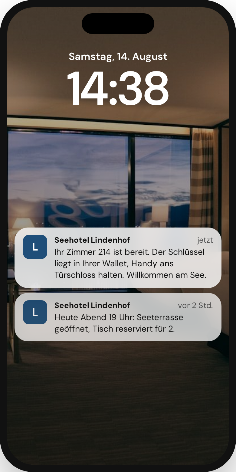 Nachricht des Hotels auf dem Sperrbildschirm