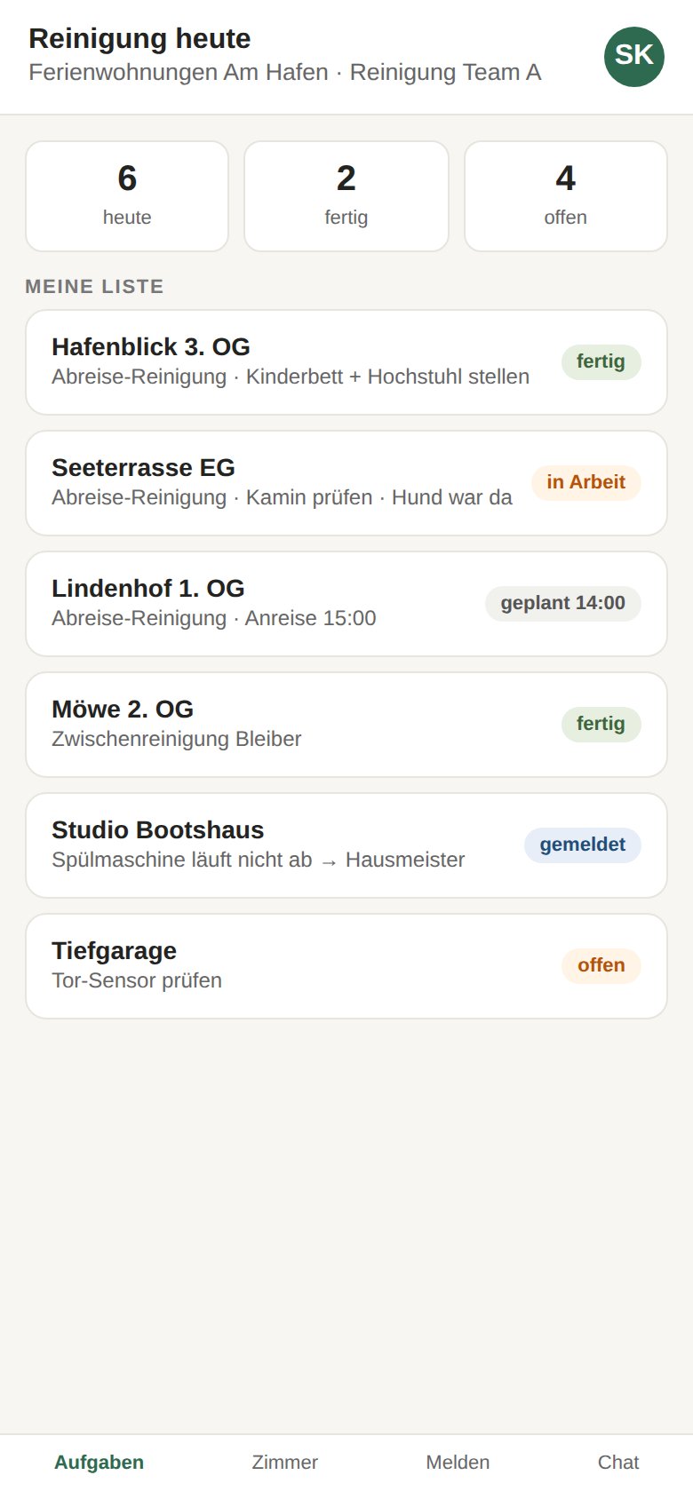 Reinigungs-App auf dem Telefon