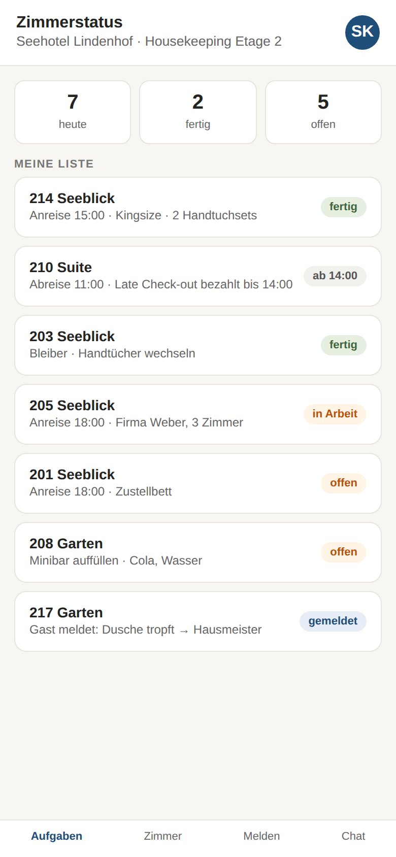 Housekeeping-App auf dem Telefon