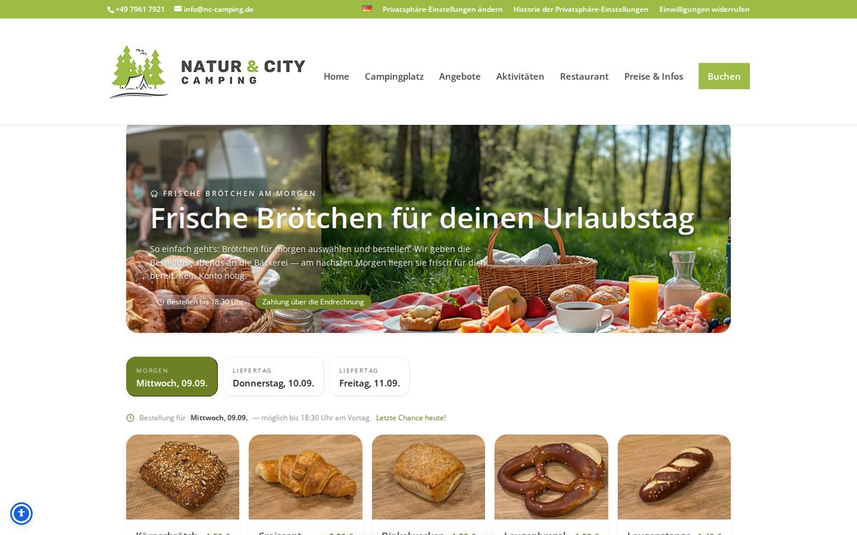 Brötchen-Vorbestellung bei Natur & City Camping Ellwangen